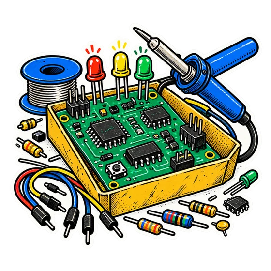 基板、LED、はんだごてを使った電子工作